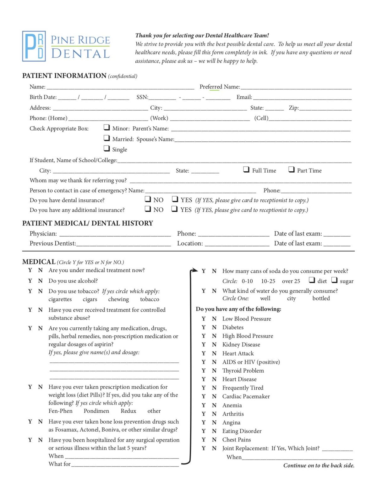 Patient Forms | Pine Ridge Dental - Zimmerman, MN